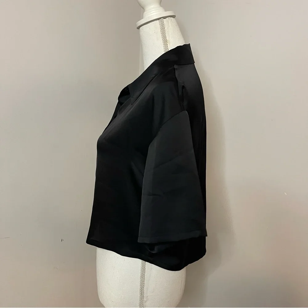 Abercrombie & fitch black satin short sleeve cropped polo - Picture 4 of 5